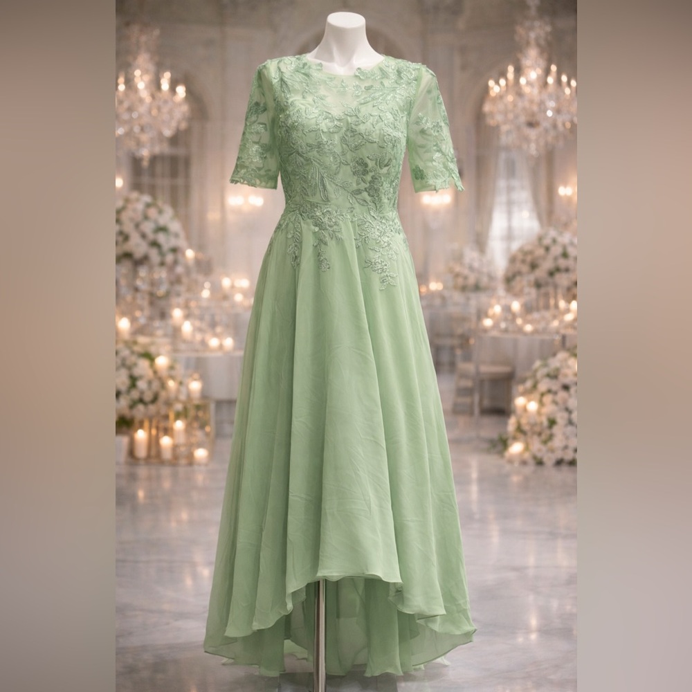 NWT Sage Lace Mother of Bride or Groom Dress Kentucky Derby Tea Length Formal 12